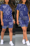 Red Living Print O Neck Long Sleeve Two Pieces