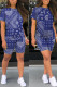 Deep Blue Living Print O Neck Long Sleeve Two Pieces