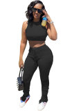 Black Fashion Sexy adult Patchwork Solid Two Piece Suits Straight Sleeveless Two Pieces