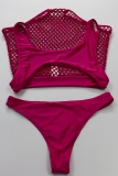 Yellow Sexy Solid Hollowed Out Split Joint Swimwears