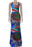 Army Green Polyester Fashion adult Ma'am Lightly cooked Blue rose red Light Green purple Dark Red Army Green Tank Sleeveless O neck Mermaid Floor-Length Print Dresses