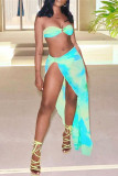 Pink Fashion Sexy Print Tie Dye Backless Swimwears Set