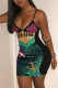 Green Fashion Sexy Patchwork Sequins Patchwork Spaghetti Strap Sling Dress