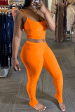 Orange Sexy Solid pencil Sleeveless Two Pieces
