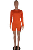 Orange Polyester Fashion Sexy adult Ma'am Solid Two Piece Suits pencil Long Sleeve Two Pieces
