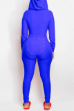 Blue Casual Living Solid Basic Hooded Collar Skinny Jumpsuits