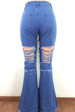 Blue Street Polyester Denim Solid Ripped Boot Cut Bottoms