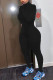 Black Casual Polyester Spandex Pit Article Fabrics Solid Fold Pants Zipper Collar Skinny Jumpsuits