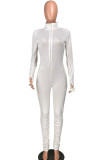White Fashion Light Solid Long Sleeve O Neck Jumpsuits