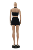 Black Sexy Solid Make Old Turtleneck Sleeveless Two Pieces