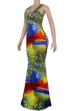 Army Green Polyester Fashion adult Ma'am Lightly cooked Blue rose red Light Green purple Dark Red Army Green Tank Sleeveless O neck Mermaid Floor-Length Print Dresses