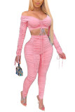 Pink Polyester Fashion Sexy adult Patchwork Solid Draped asymmetrical Two Piece Suits Regular Long Sleeve Two Pieces