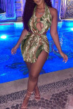 Colour Fashion Sexy Print Backless Halter Printed Dress