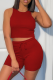 Burgundy Sexy Solid Patchwork U Neck Sleeveless Two Pieces