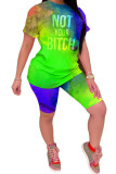 Green Fashion Sexy Print Tie Dye Two Piece Suits pencil Short Sleeve Two Pieces