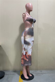 Multicolor Fashion Sexy Print Backless Strap Design Halter Sleeveless Dress