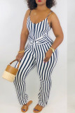 Red Sexy Striped Polyester Sleeveless Slip Jumpsuits