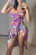 Multicolor Sexy Print Patchwork Swimwears