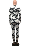 White Casual Print O Neck Regular Jumpsuits