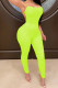 Fluorescent green Fashion Casual Solid Draped Polyester Sleeveless Slip Jumpsuits