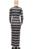 Blue Fashion Street Adult Milk Fiber Patchwork Print Split Joint O Neck Long Sleeve Ankle Length One-piece Suits Dresses