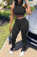 Black Fashion Sexy adult Patchwork Solid Two Piece Suits Straight Sleeveless Two Pieces
