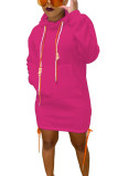 Pink Cotton Fashion adult Ma'am Street Cap Sleeve Long Sleeves Hooded Step Skirt skirt Solid Dresses