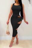 Pink Sexy Solid Patchwork U Neck Pencil Skirt Dresses