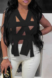White Sexy Patchwork Solid Hollowed Out Backless V Neck Tops