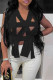 Black Sexy Patchwork Solid Hollowed Out Backless V Neck Tops