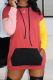 Red Casual Solid Patchwork Hooded Collar Tops