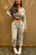 Grey Sportswear Solid Patchwork Hooded Collar Long Sleeve Two Pieces