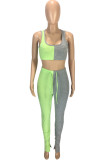 Green Polyester Casual Solid pencil Sleeveless Two Pieces