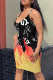 Black Fashion Sexy Print Backless Spaghetti Strap Sleeveless Dress
