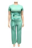 Grass Green Fashion adult Sexy O Neck Solid Two Piece Suits Bandage