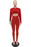 Red Casual Solid Patchwork Hooded Collar Long Sleeve Two Pieces