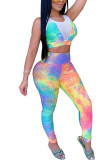 colour Fashion Sexy adult Ma'am Print Two Piece Suits pencil Sleeveless Two Pieces