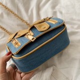 Dark Blue Fashion Casual Patchwork Chain Strap Crossbody Bag