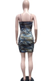 Camouflage Sexy Spaghetti Strap Sleeveless Wrapped chest Step Skirt skirt Print camouflage Club Dres