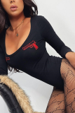 Blue Street Solid Embroidered Square Collar Skinny Bodysuits