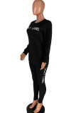 Black Fashion Casual Adult Letter Letter O Neck Long Sleeve Regular Sleeve Regular Two Pieces
