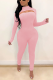Pink Casual Solid Patchwork Half A Turtleneck Long Sleeve Two Pieces