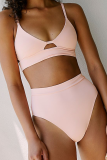 Pink Sexy Solid Hollowed Out Split Joint Swimwears