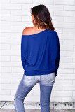 Blue One Shoulder Collar Long Sleeve Striped Tees & T-shirts