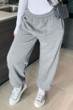 Grey Solid Draw String Loose Mid Waist Harlan Bottoms
