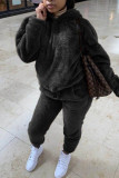 Red Fashion Casual Solid Basic Hooded Collar Long Sleeve Two Pieces