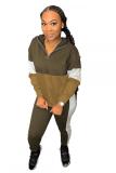Army Green Fashion adult Casual Two Piece Suits Patchwork Zippered pencil Long Sleeve