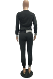 Black Casual Solid Embroidered Zipper Collar Long Sleeve Two Pieces