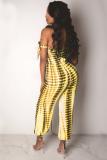 Yellow Sexy Colorblock Polyester Sleeveless one word collar Jumpsuits
