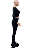 Black Polyester Fashion Casual adult Ma'am Solid Two Piece Suits Loose Long Sleeve Two Pieces